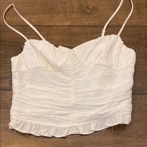 Elodie White Ruched Ruffled Camisole